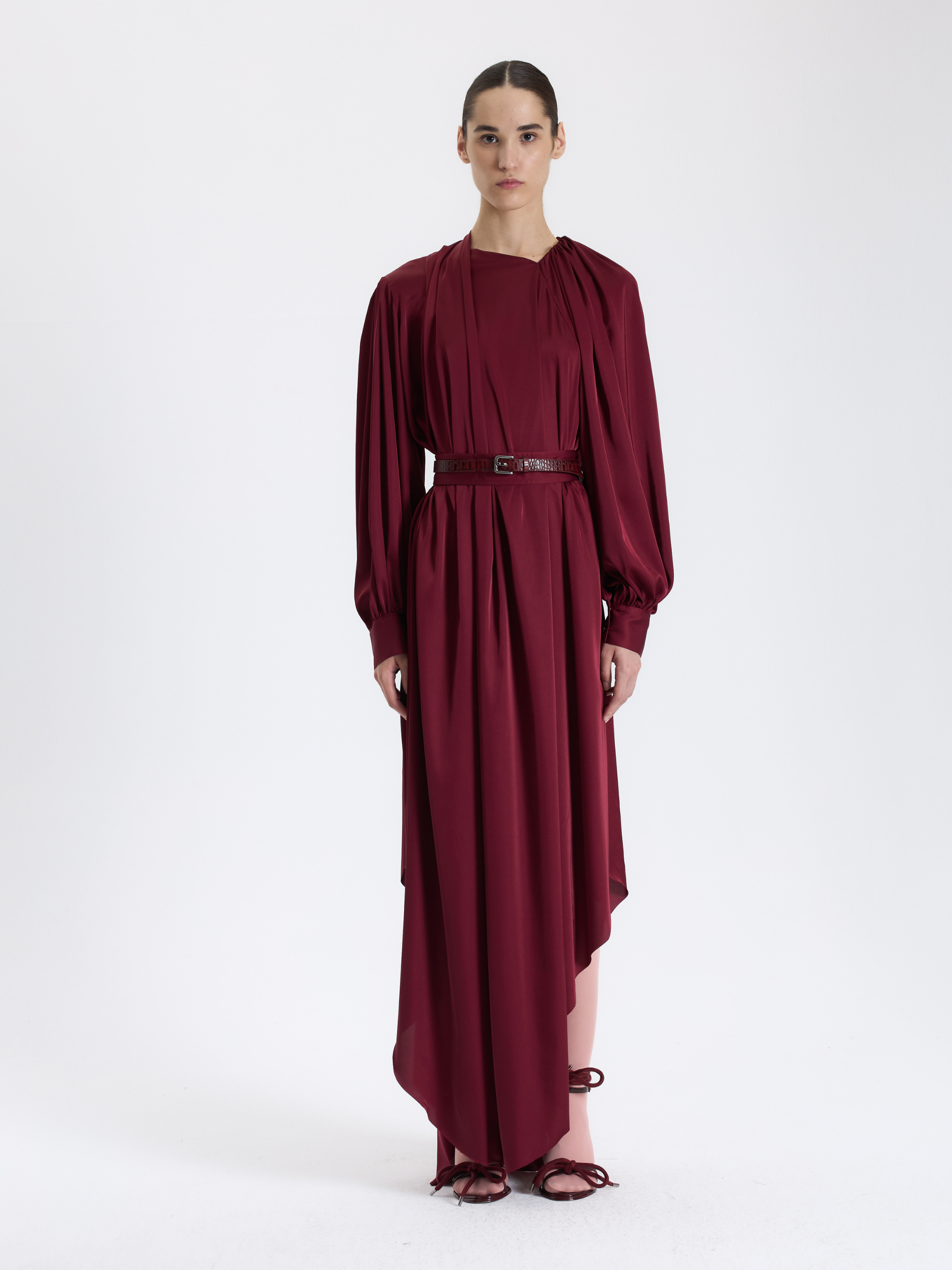 Red Belted Long Dress 