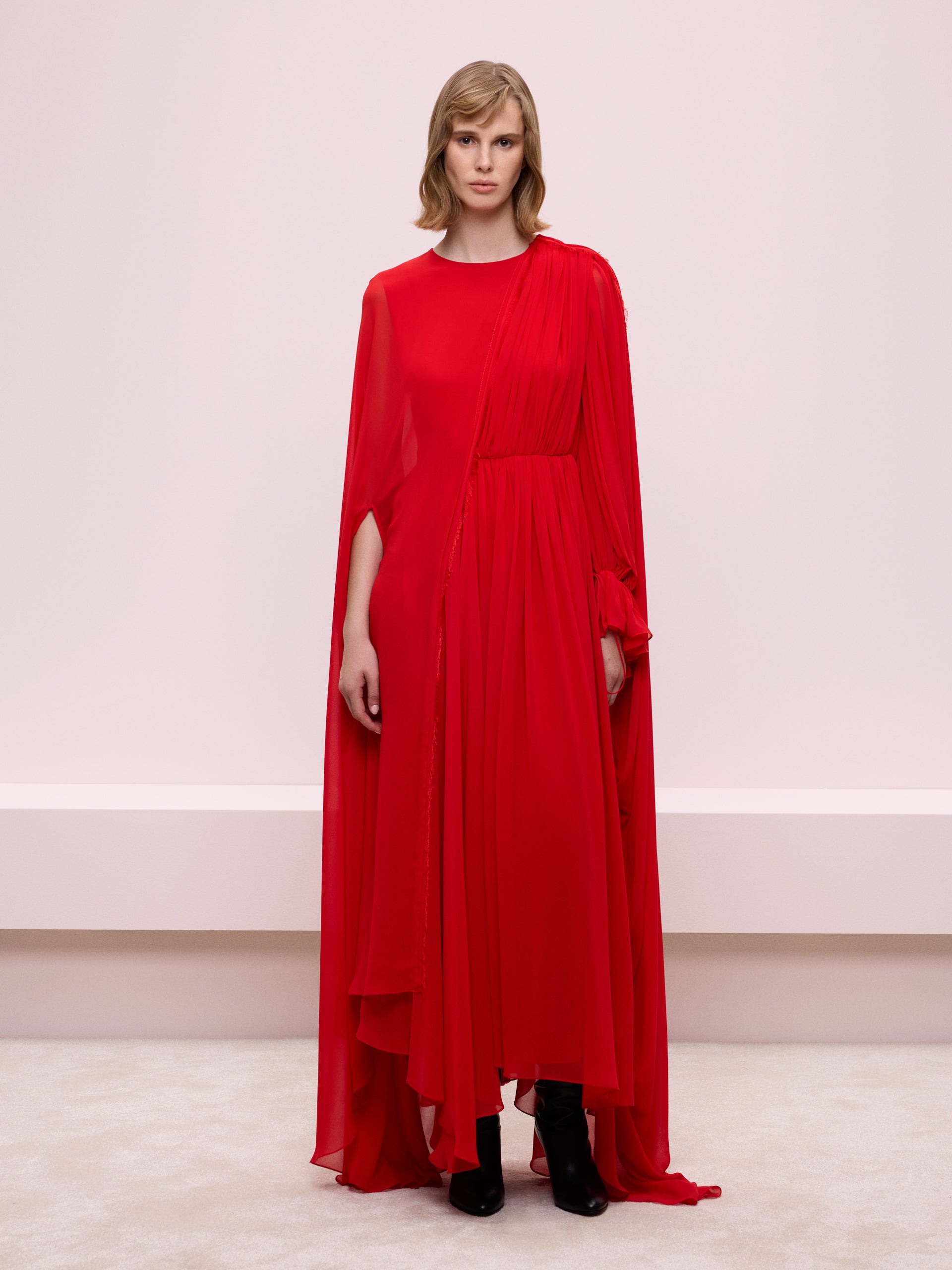 Red Dress with Pleated Detail 